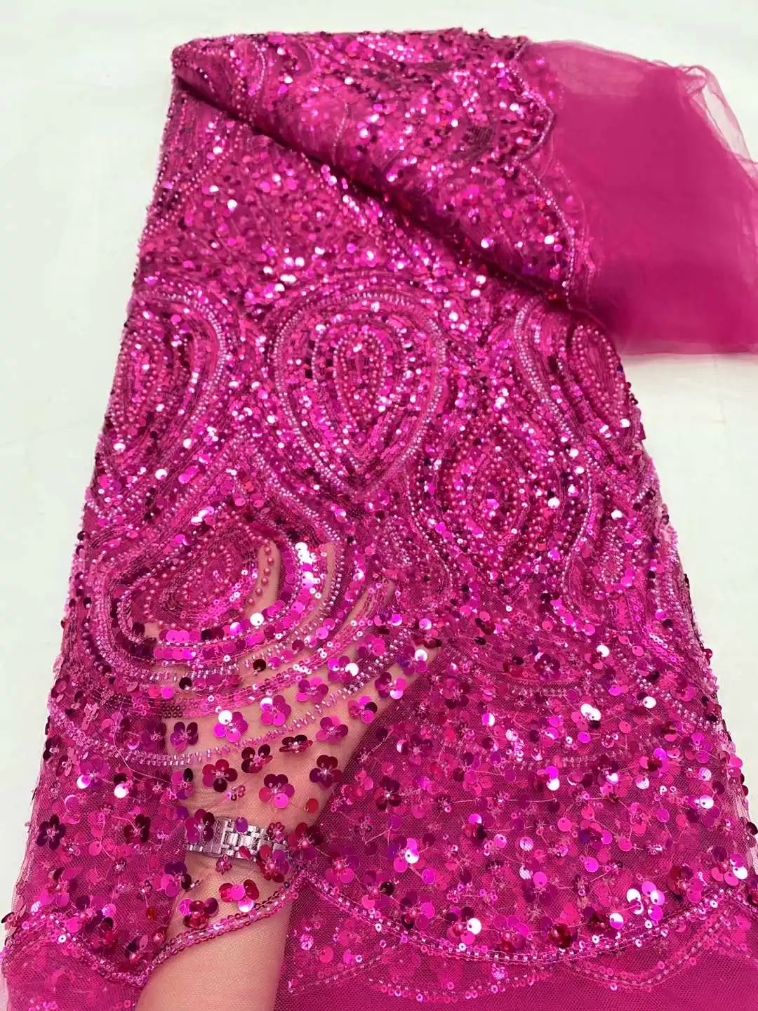 Высококачественная кружевная ткань из бисера для свадьбы материал белого