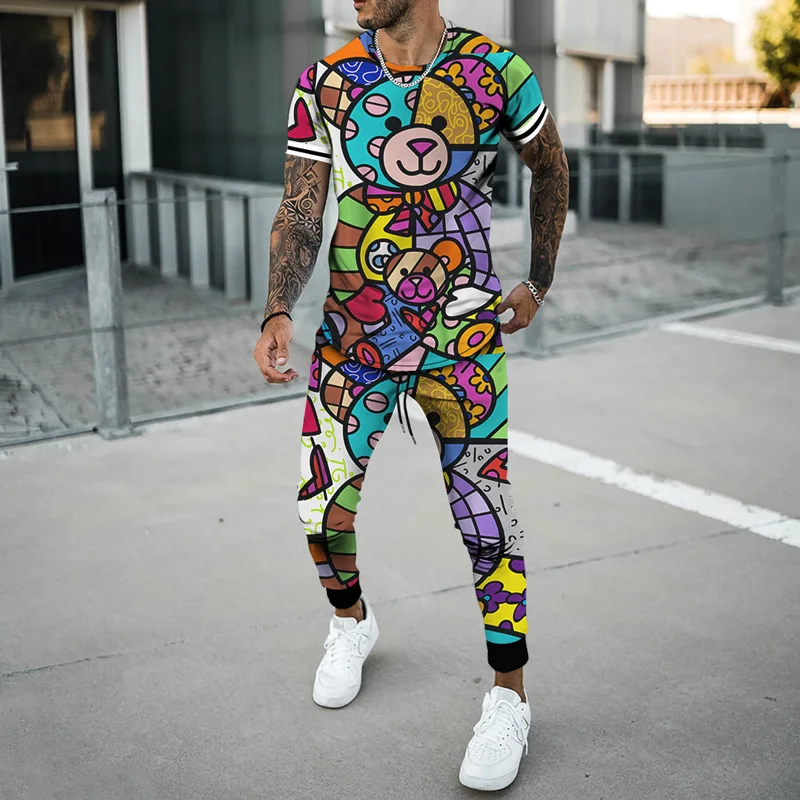 

Summer Sportwear Suit Short Sleeve T Shirt Long Pants Men 2 Piece Sets Men Tracksuit 3D printed Casual Trend Oversized Clothes
