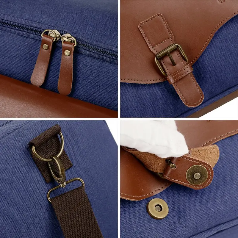 Men Large Capacity Canvas Multifunction Carry on Luggage Bag Tote Travel Weekender Bag-Blue