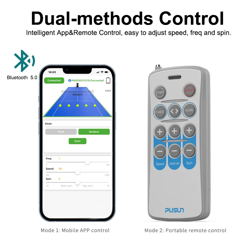Фото Машина для теннисных мячей, PUSUN PT-Mini Pro с дистанционным управлением Smart App Control, емкостью 65+ мячей, срок службы батареи 3-5 часов, макс. 37,2 миль в час №3