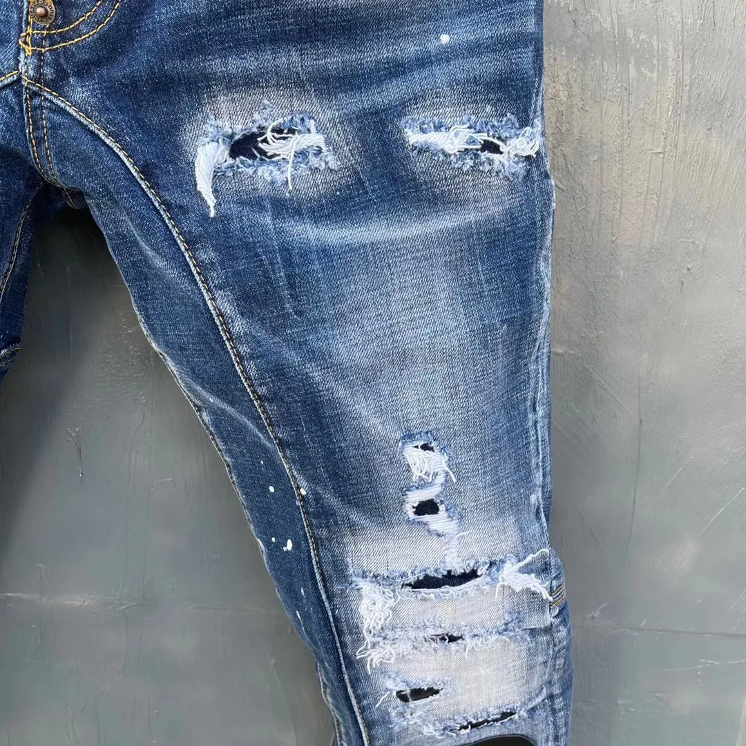 Jeans Pants Design Cool Top Jeans Men Slim Jeans Denim Trousers Blue Hole Pants Jeans For Men T151