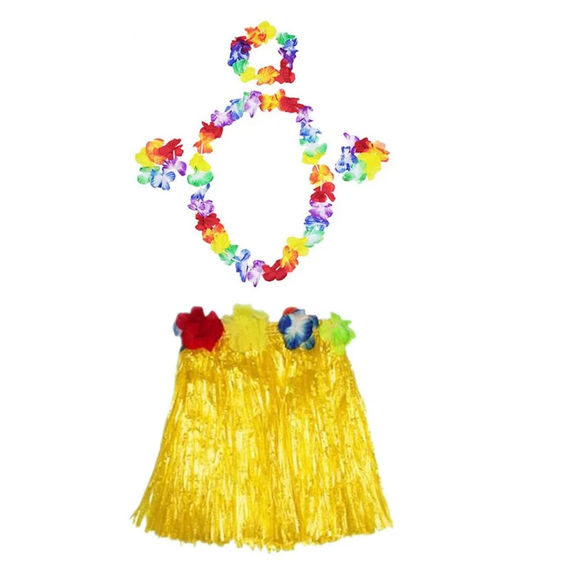 

Комплект из ожерелья и юбки Luau Aloha Havaii с короной и браслетом желтого цвета