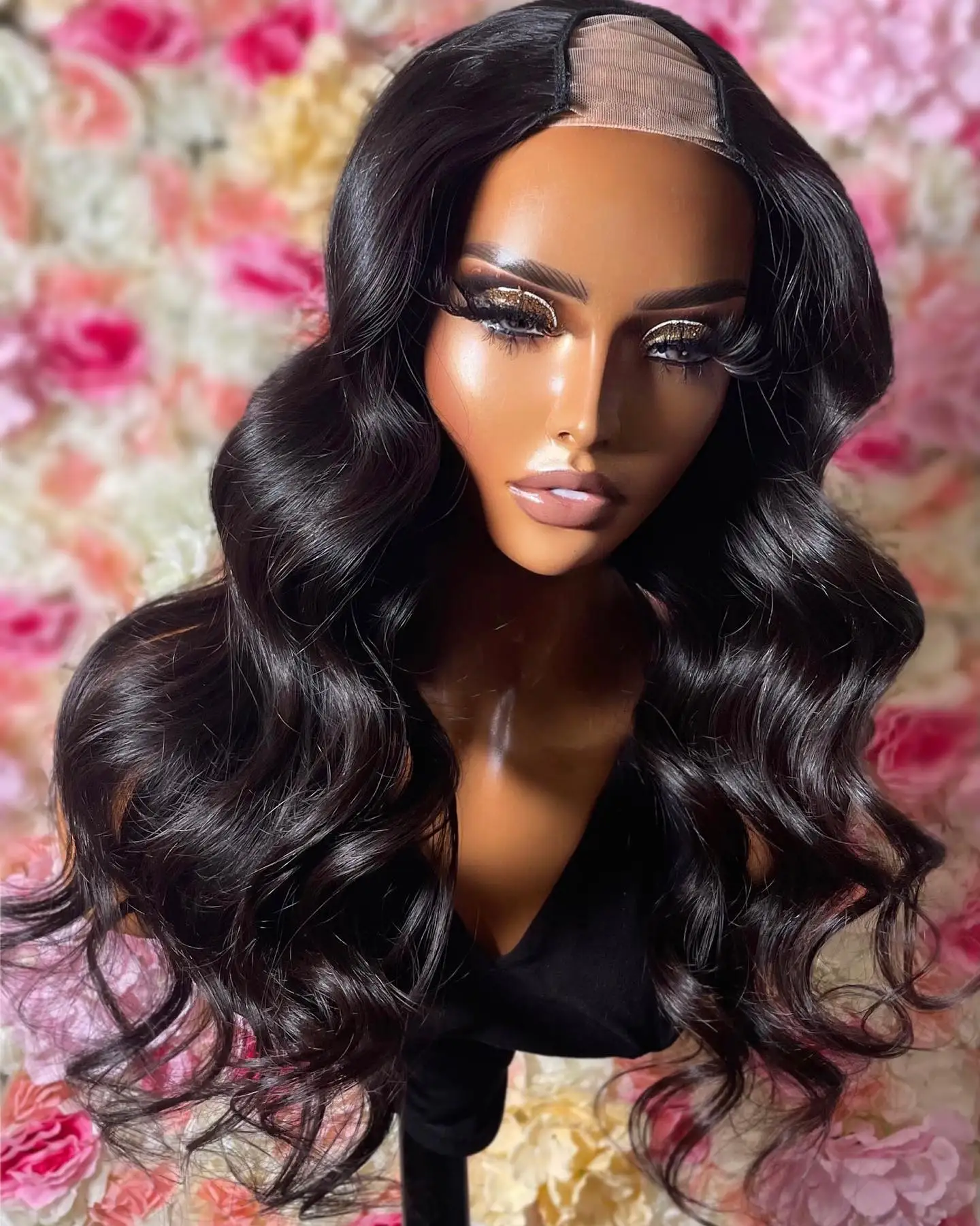 24 inch Long Black U Part Wig European Remy Human Hair Body Wave Wigs Glueless Jewish Natural Color Soft Wig For Black Women