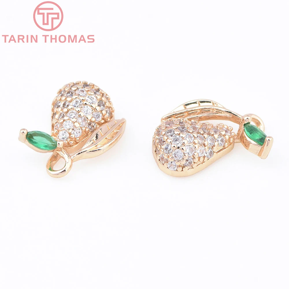 Латунные подвески в форме груши с цирконом 6 шт. 10 х13 мм цвета шампанского