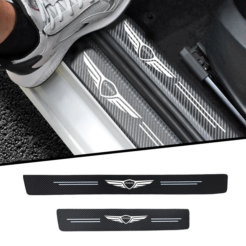 

4pc car Sticker door carbon leather Fiber Sill Plate For Hyundai GENESIS g80 g70 g90 gv80 accessories car styling