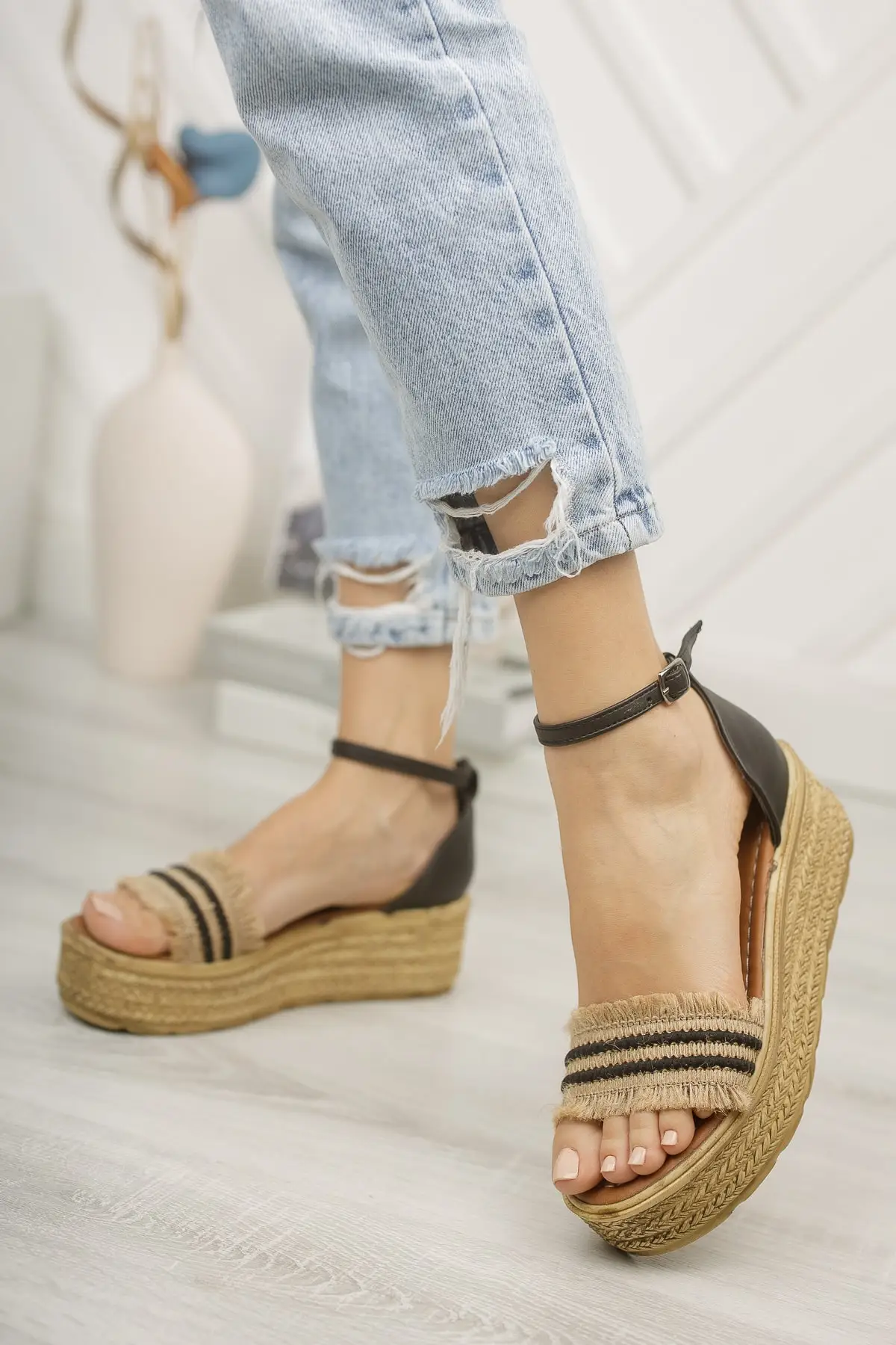 

Women black detail tassel straw filler heel ryndltdolgublack