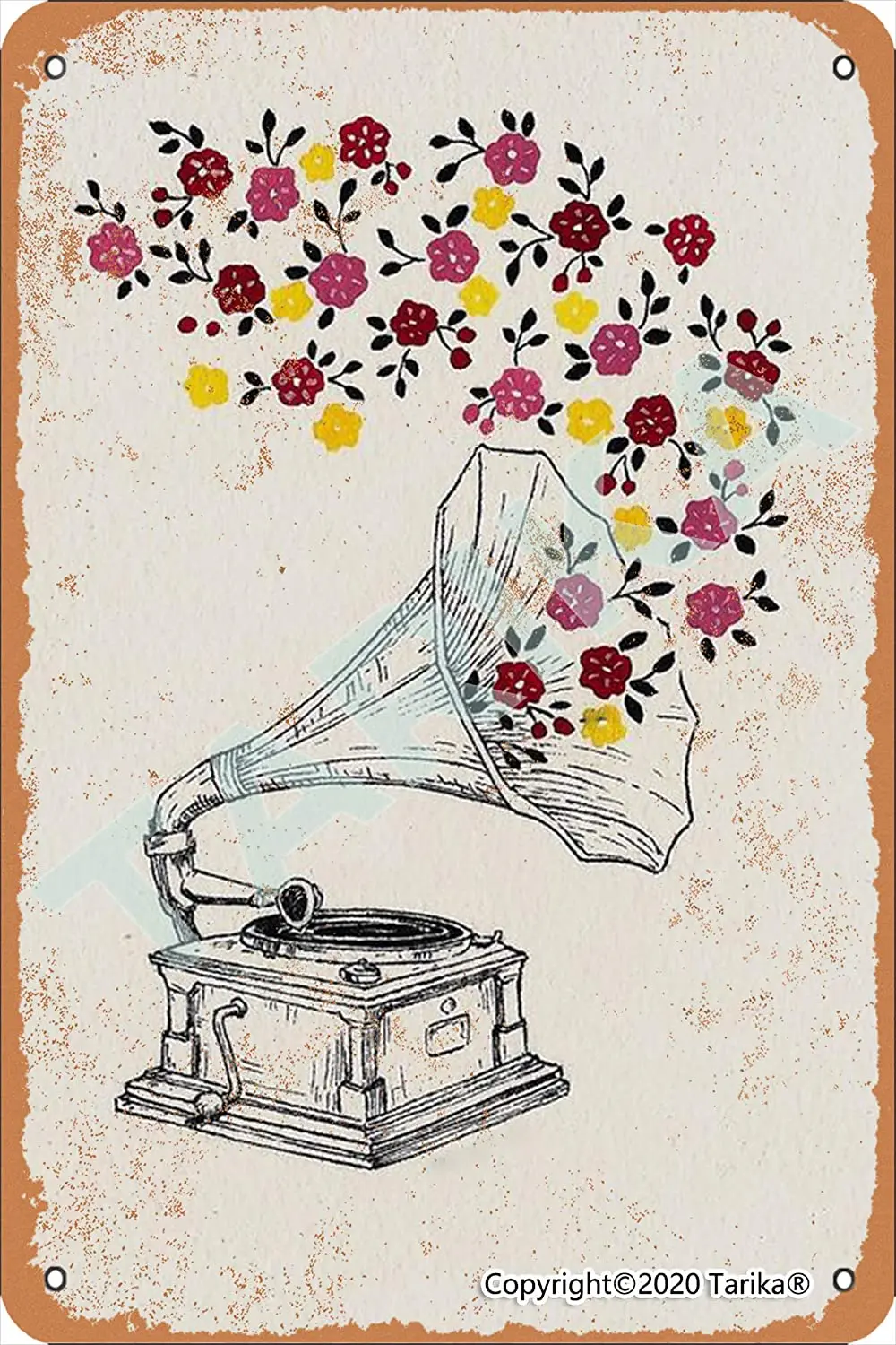 Цветочный проигрыватель записей в стиле ретро Железный 20x30 см декоративный
