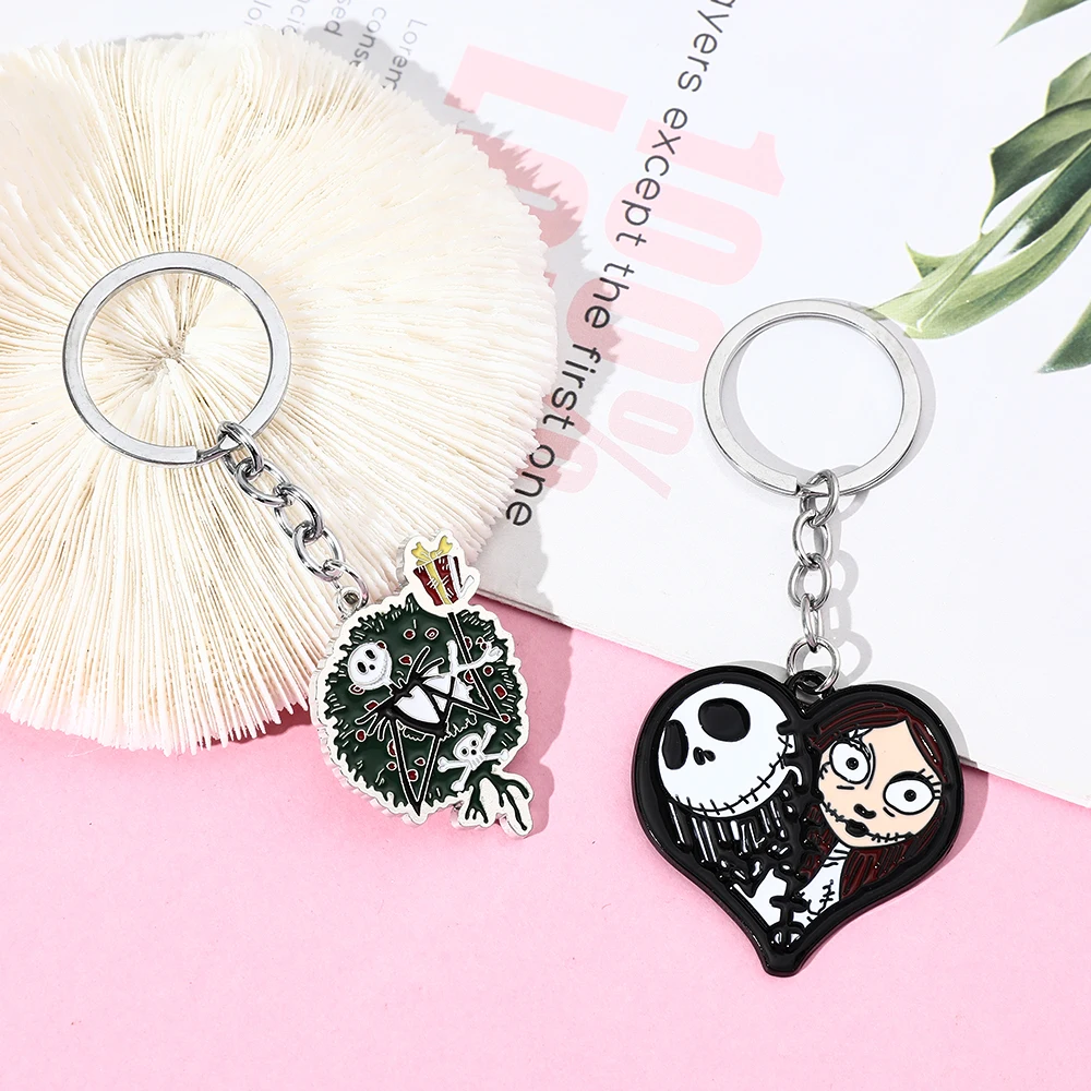 

Disney The Nightmare Before Christmas Jack Skellington Sally Pendant Car Keychains Backpack Key Chain Keyring Key Holder Gifts