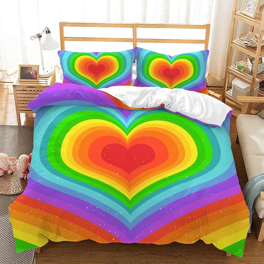 

Rainbow Heart Love Duvet Cover Colourful Stripe Bedding Set Pillowcases Comforter linen Single Double Twin/Queen For Kids Gift