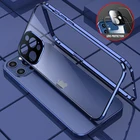 Магнитный чехол 360  для iPhone 13 12 Mini Pro MAX 11 Pro, металлический бампер, чехол из закаленного стекла, Защитная пленка для объектива камеры