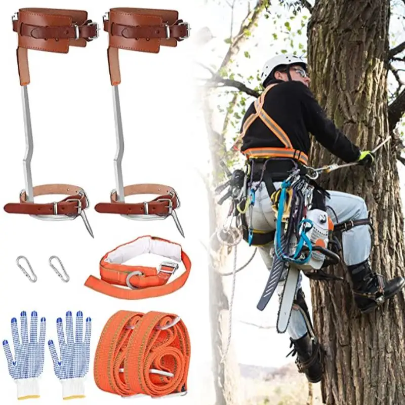 Pruning Claw, Thicken and Widen Tree Climbing Spike Set with Double Shoulder Seat Belt, Pruning Equipment for Tree Climbing
