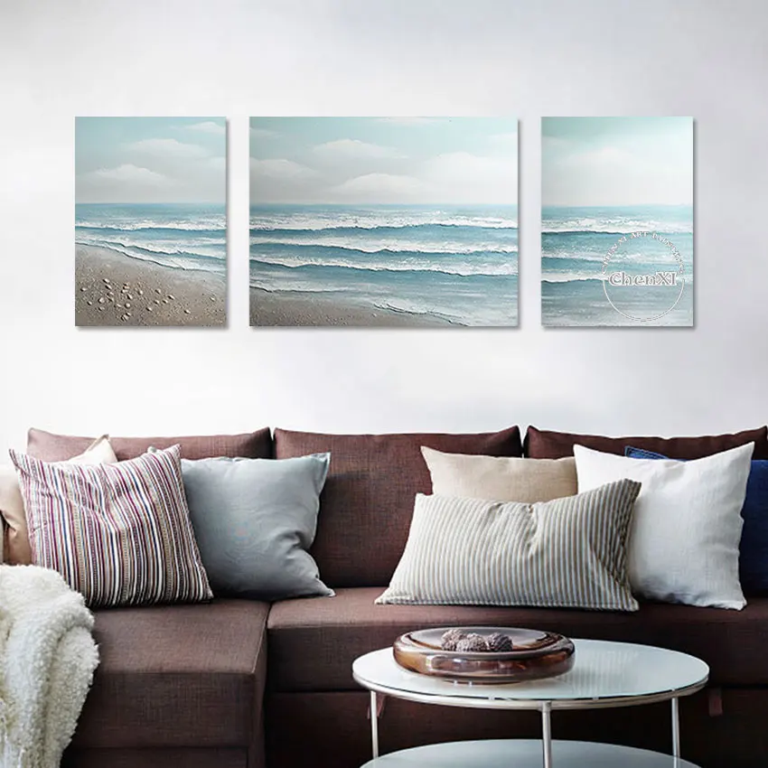 

Handmade 3 Pieces Group Paintings Abstract Seascape Oil Painting Wall Pictures Art On Canvas Artwork For Apartment Decoration
