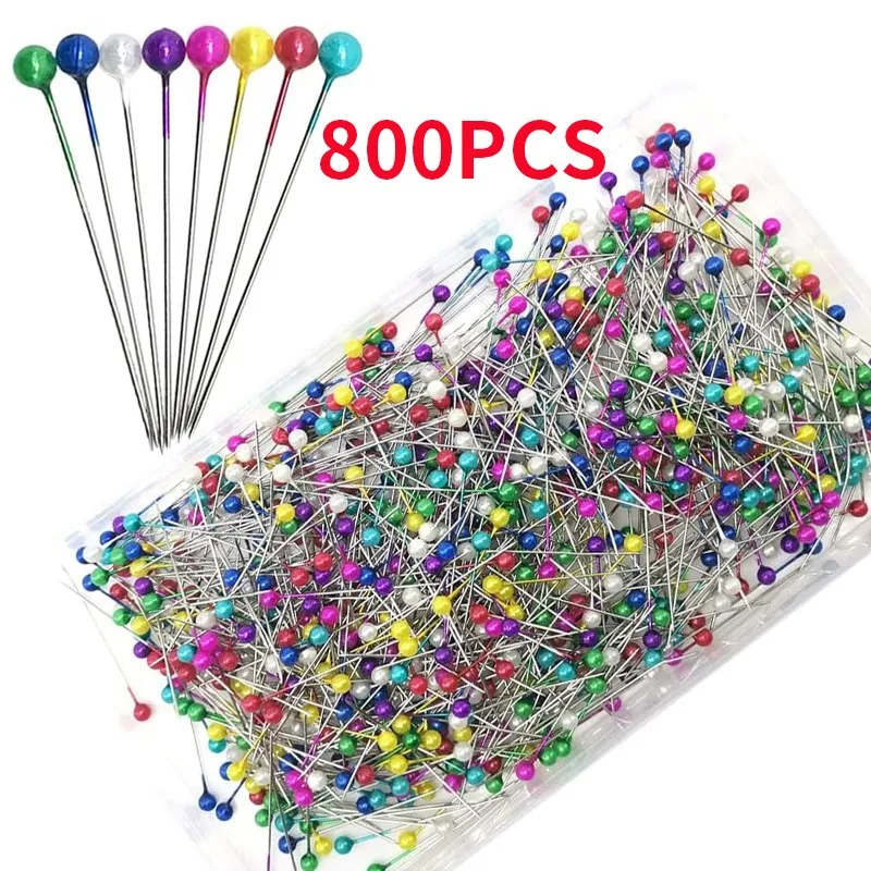 

800pcs Round Dressmaking Pins Mix-color Pearl Round Head Round Dressmaking Pins Weddings Corsage Florists Sewing Pin Mixed Color