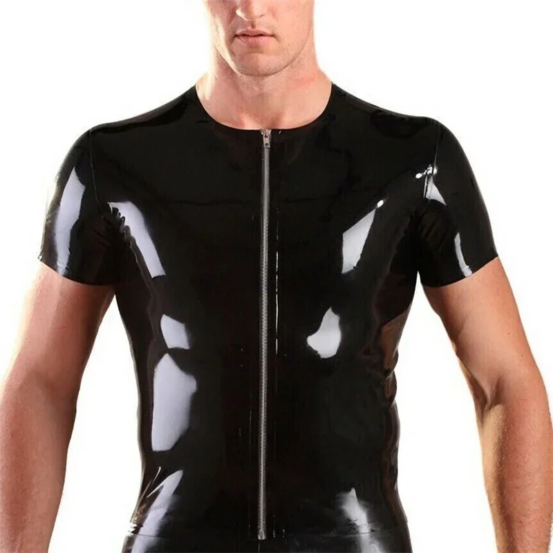 Модный латексный унисекс красный топ с короткими рукавами резина 0 4 мм размер