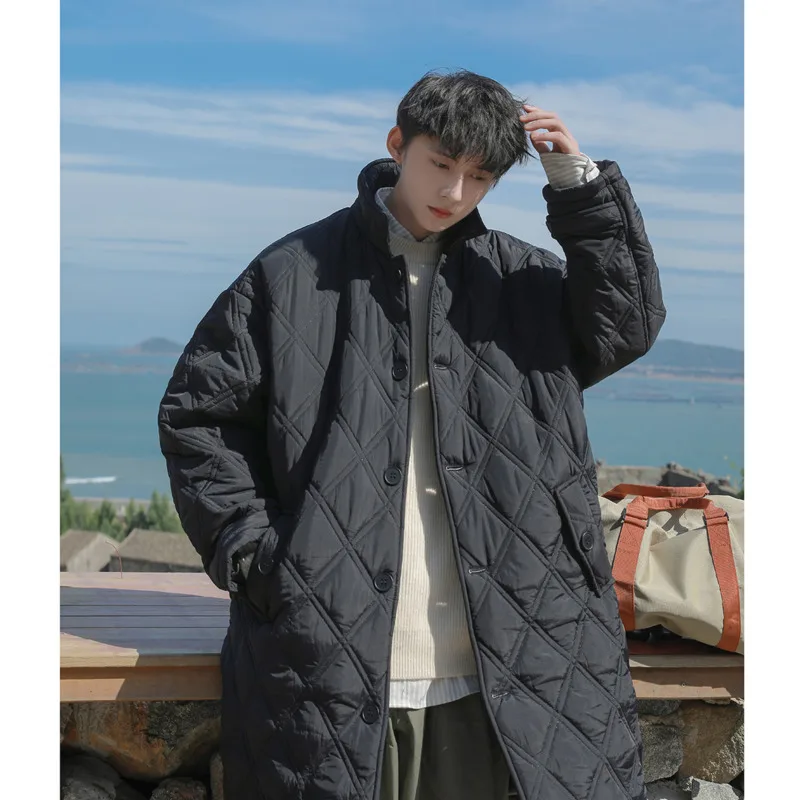 Winter Thickened Long Coat Men Warm Fashion Casual Plaid Coat Men Korean Loose Oversize Trench Coat Mens Thick Jacket Overcoat