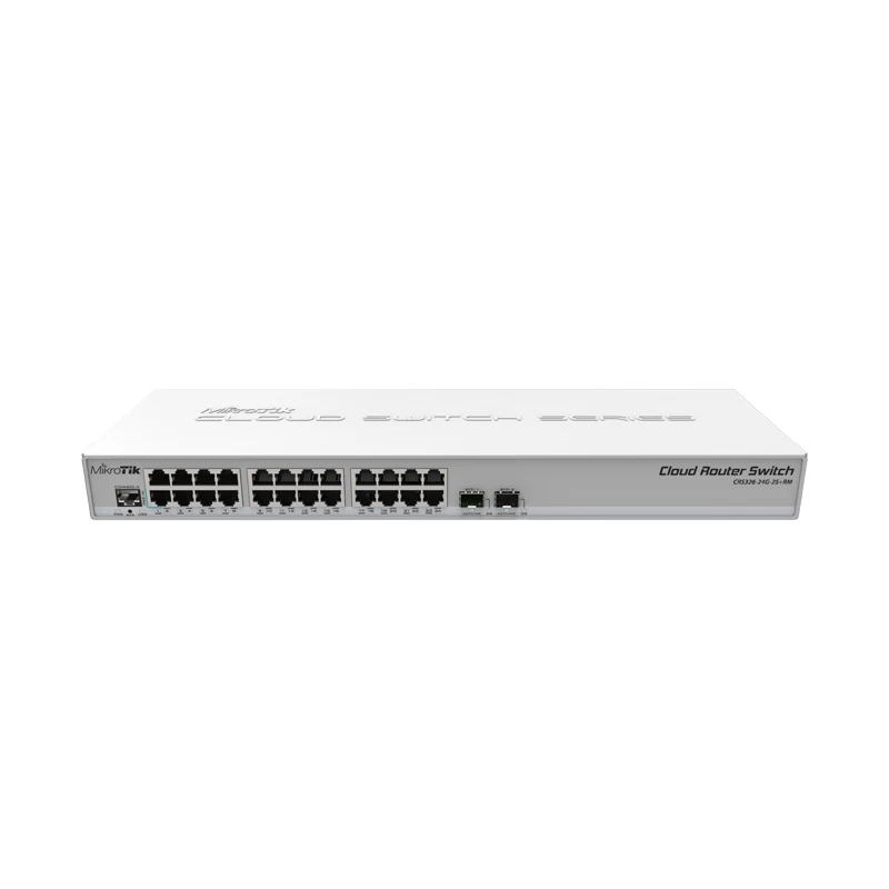 MikroTik CRS326-24G-2S+RM 24 Gigabit port switch with 2 x SFP+ cages in 1U rackmount case, Dual boot (RouterOS or SwitchOS)