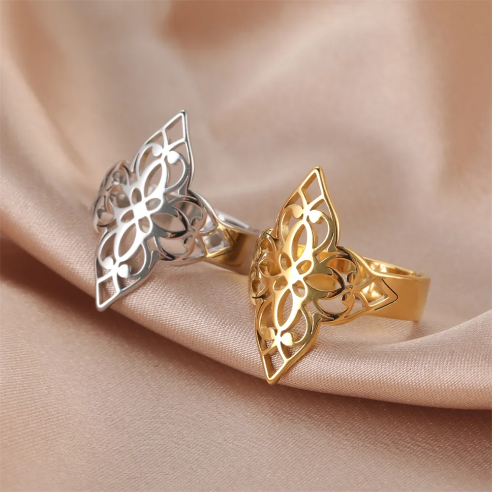 

Stainless Steel Geometric Minimalist Chunky Rings Square Large Symmetrical Pattern Ring For Women Jewelry Wedding Trend Gifts