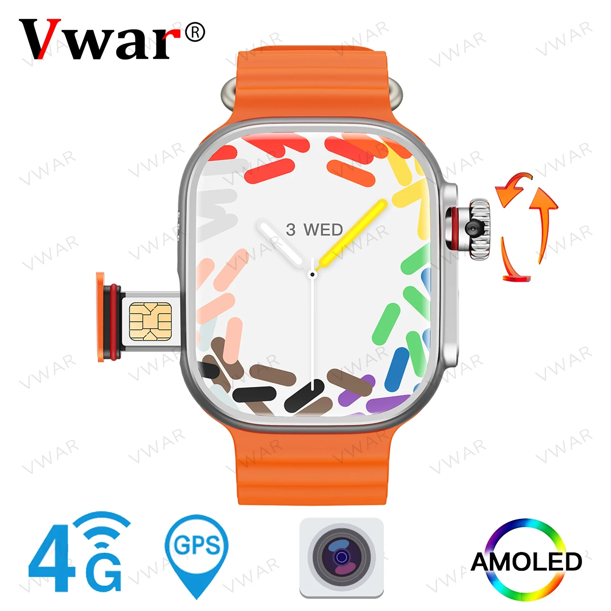 

VWAR 4G Android Ultra Smart Watch 1:1 49mm AMOLED Screen 4 Core CPU with Camera SIM Card LTE Wifi GPS Smartwatch Series 9