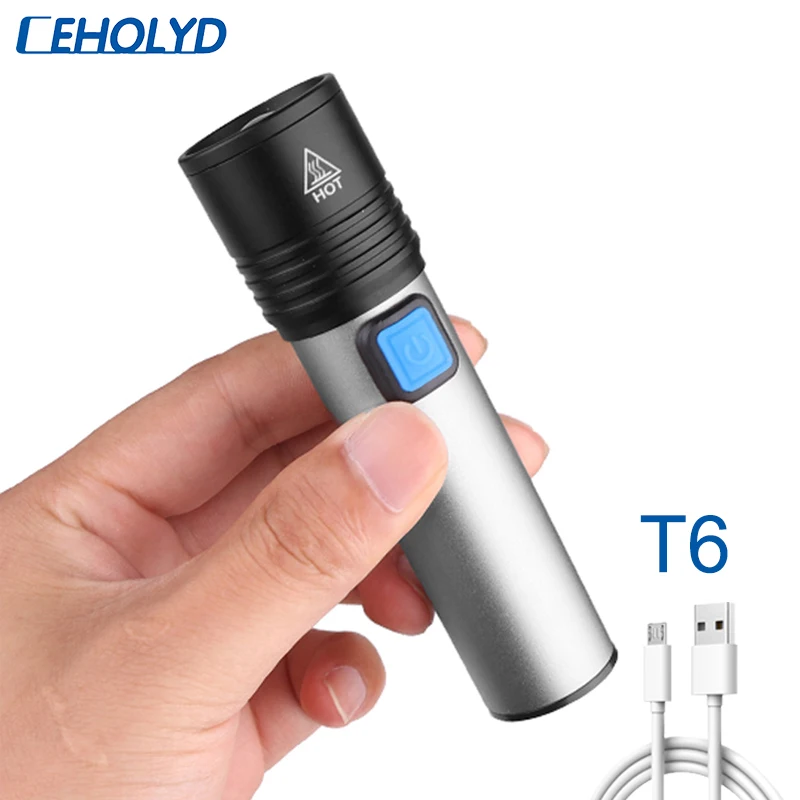 

XM-L T6 Flashlight Super Bright Torch USB Rechargeable Built-in Battery LED lamp Waterproof 3 Mode Zoom Cycling Camping Lightght