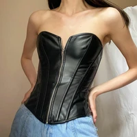 corset sexy all match jacket with zipper waist vest corselet corsets and bustiers tops black gothic women corset top blouse