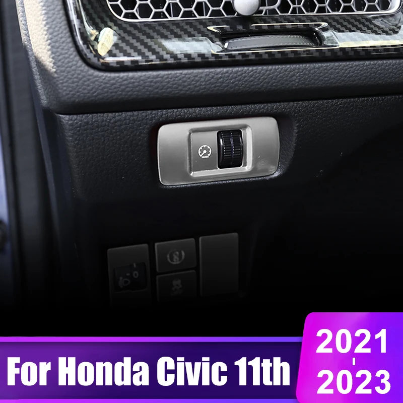 

For Honda Civic 11th Gen 2021 2022 2023 Stainless Steel Car Headlight Adjustment Button Trim Cover Accessories
