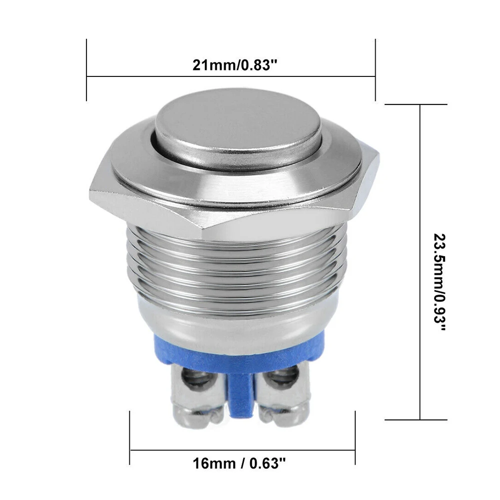 

Push Button Switch 2 PinHex High Flat Head 12V Momentary Metal Switch Horn Button 16mm Waterproof Switch 250V 3A