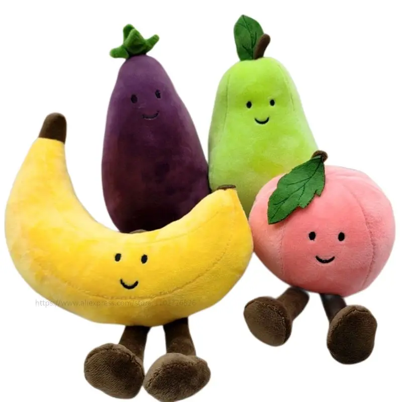 

New Fruits Vegetables Plush Toy Eggplant Banana Peach Pear Garlic Soft Stuffed Plushie Doll Baby Kids Birthday Gift Home Decor