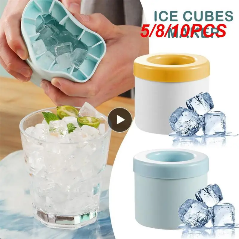 

5/8/10PCS Ice-making Tool Ice Bucket Cup Coolers Ice Maker Easy Demoulding Food-grade Silicone Removeable Lids