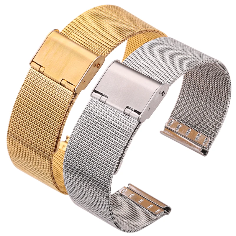 Milanese Loop Watch Band Bracelet 16mm 18mm 20mm 22mm 24mm Stainless Steel Women Men Watchband Strap Double Clasp Accessories