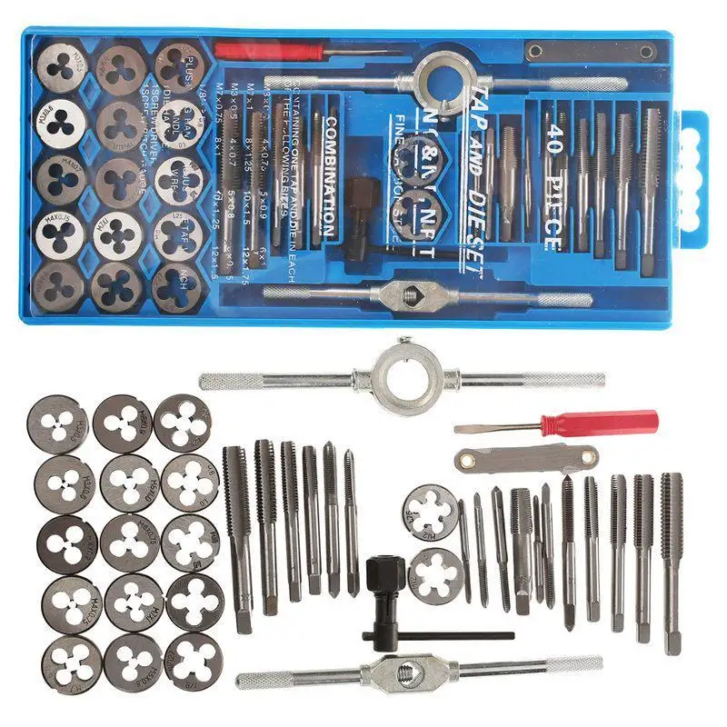 

New 40Pcs Tap Die Set M3-M12 Screw Thread Metric Taps Wrench DIY Kit Wrench Screw Threading Hand Tools Alloy Metal With Bag