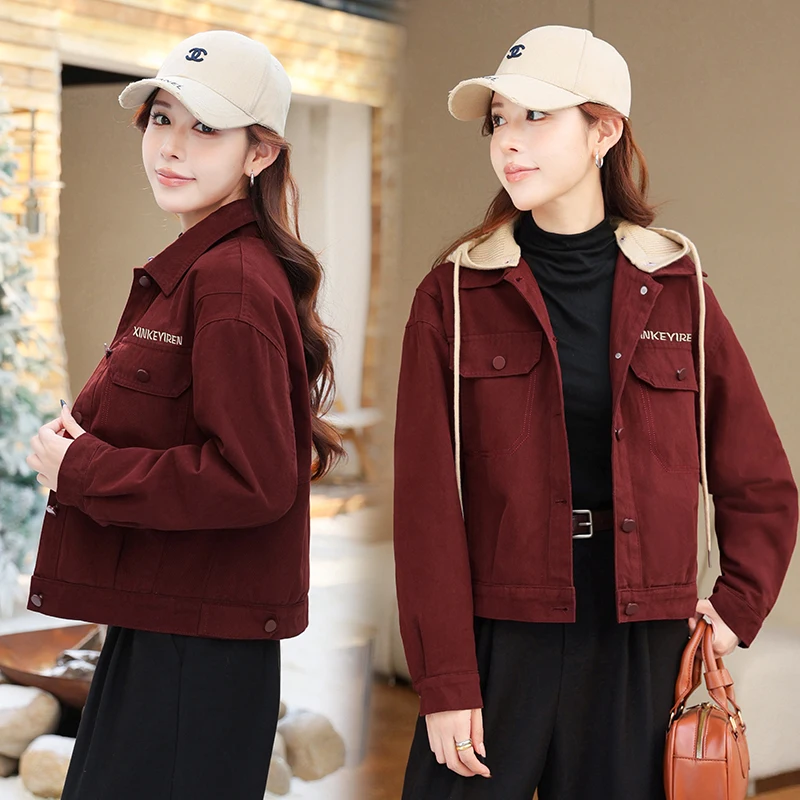 Короткое джинсовое пальто женская утолщенная флисовая подкладка зимняя одежда