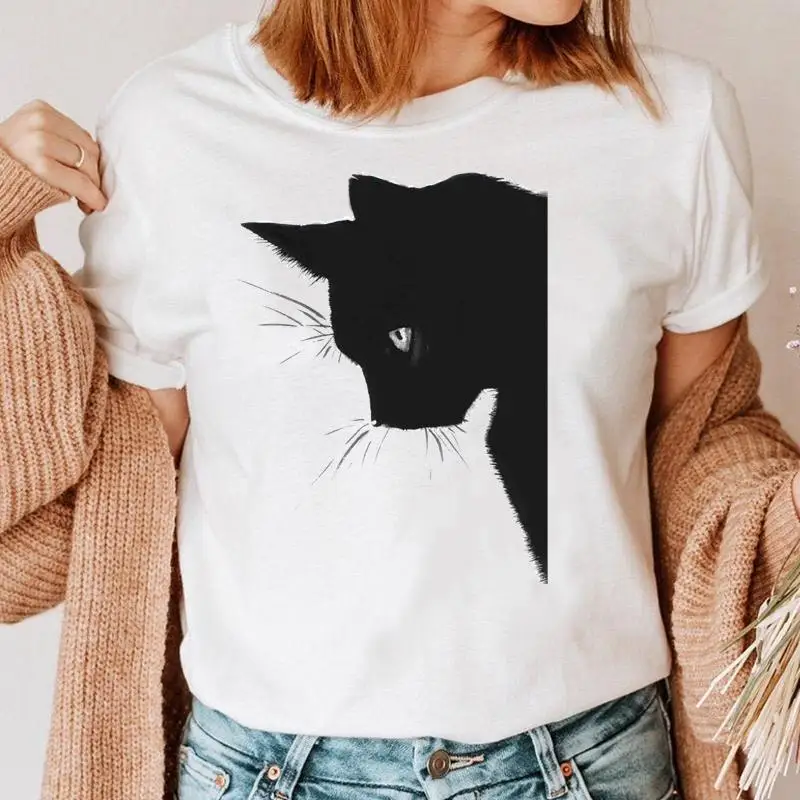 

Women 90s Cat Lovely Trend New T Shirt Female Tee Fashion Cartoon Short Sleeve T-shirt Graphic Top Print Ladies Clothing