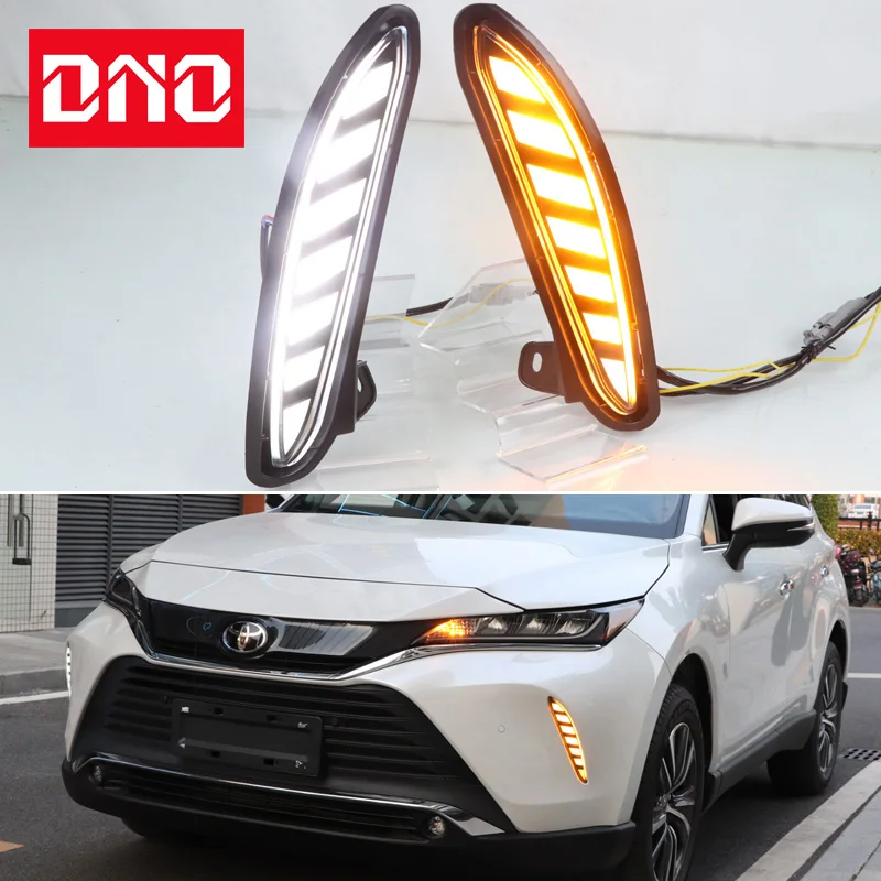 DNO12V LED DRL Daylights For Toyota Harrier/Venza 2020-2022 Yellow Turn Signal Night Blue Running Lamps Car Foglamp