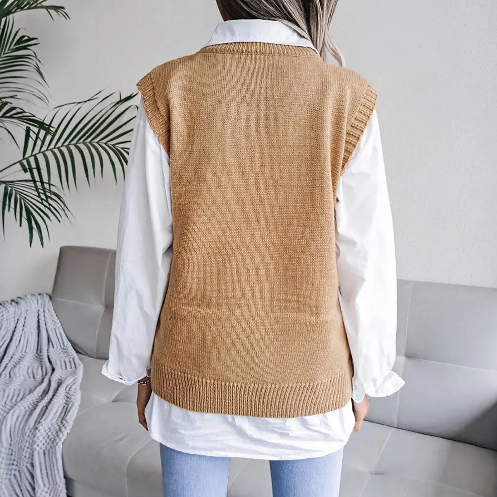 

Stylish Knitted Waistcoat Solid Color Stretchy Lady Autumn Winter Sleeveless Sweater Jumper Thick Bottoming Vest Streetwear