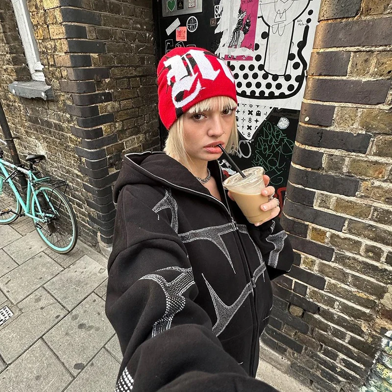 

Толстовка Женская с длинным рукавом, Свитшот в готическом стиле, худи в стиле панк, спортивный пуловер, штаны, Y2k