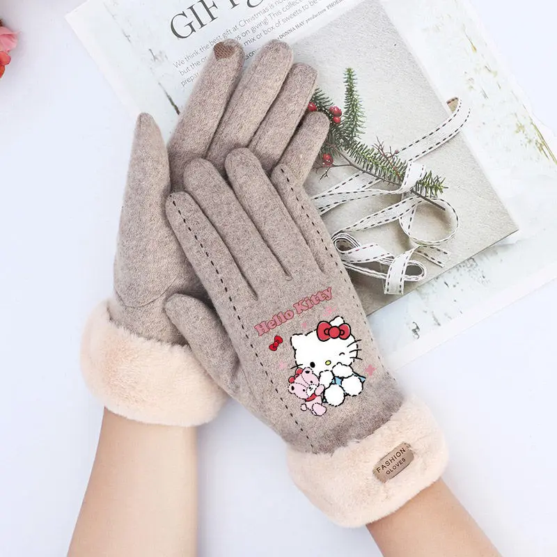 Sanrio Hello Kitty перчатки мультфильм милые теплые осенние и зимние ветрозащитные