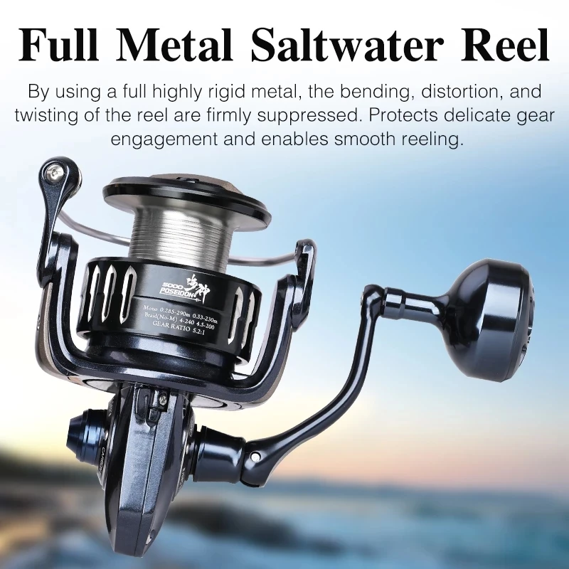 

TSURINOYA Full Metal Saltwater Spinning Reel POSEIDON 3000 4000 5000 5.2:1 High Strength Max 12kg Drag Power Sea Fishing Wheel