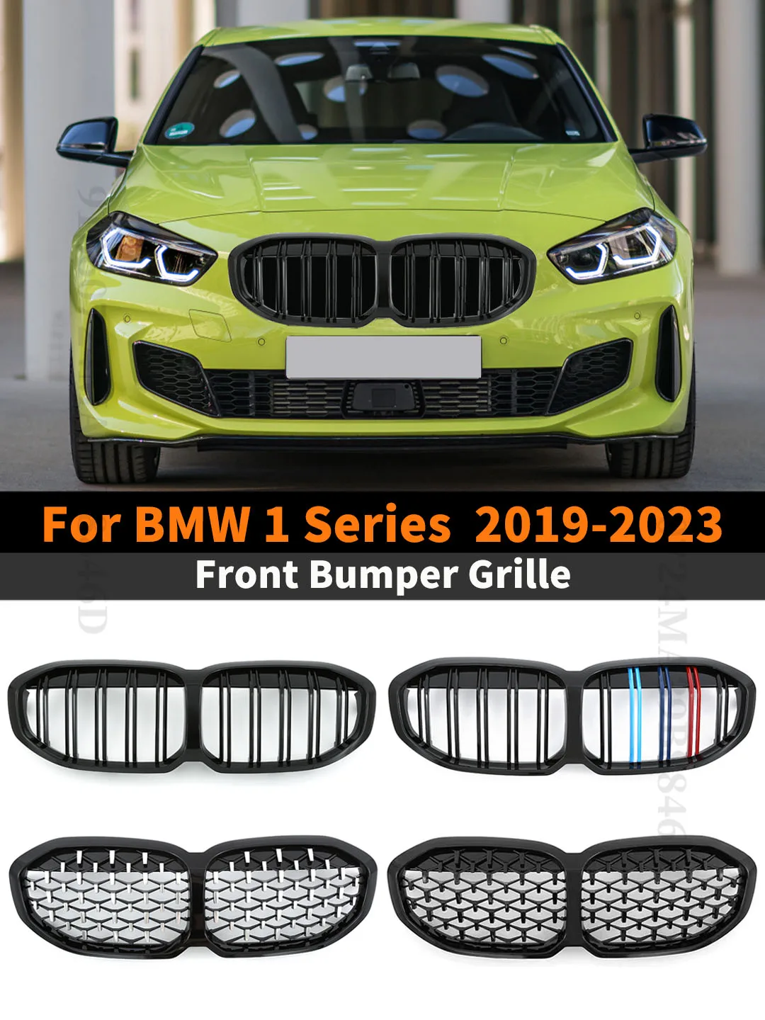 

For BMW F40 1 Series 2019-2023 128ti M135i xDrive 118i and M Sport Kidney Double Slat Diamond Grill Front Bumper Inlet Grille