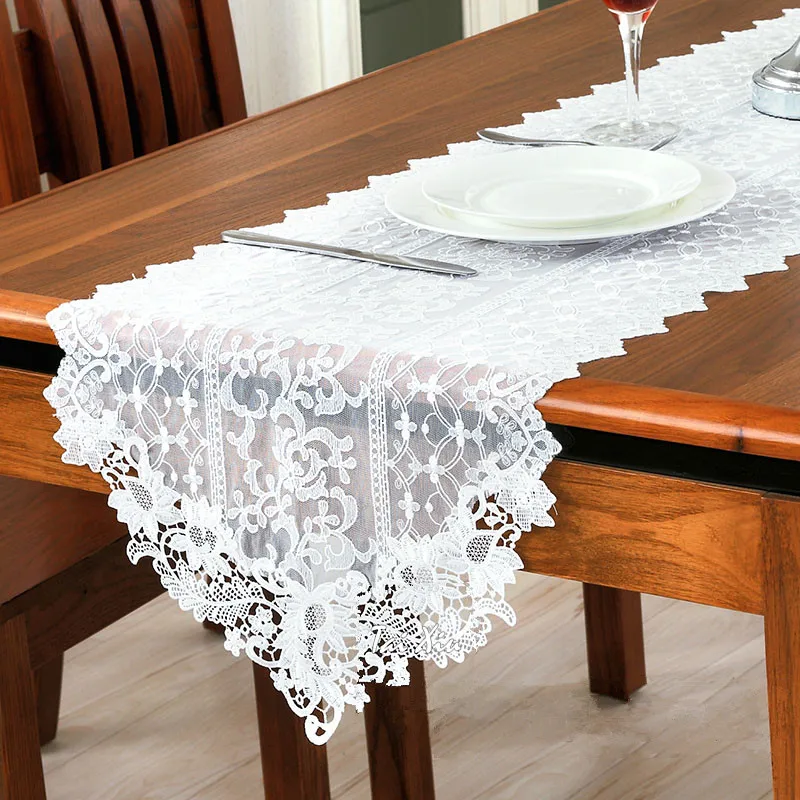 

Luxury European Table Runner White Lace tassel Table Runners Luxury Dinner Tea TableCloth Wedding Tables Decor Home Textile