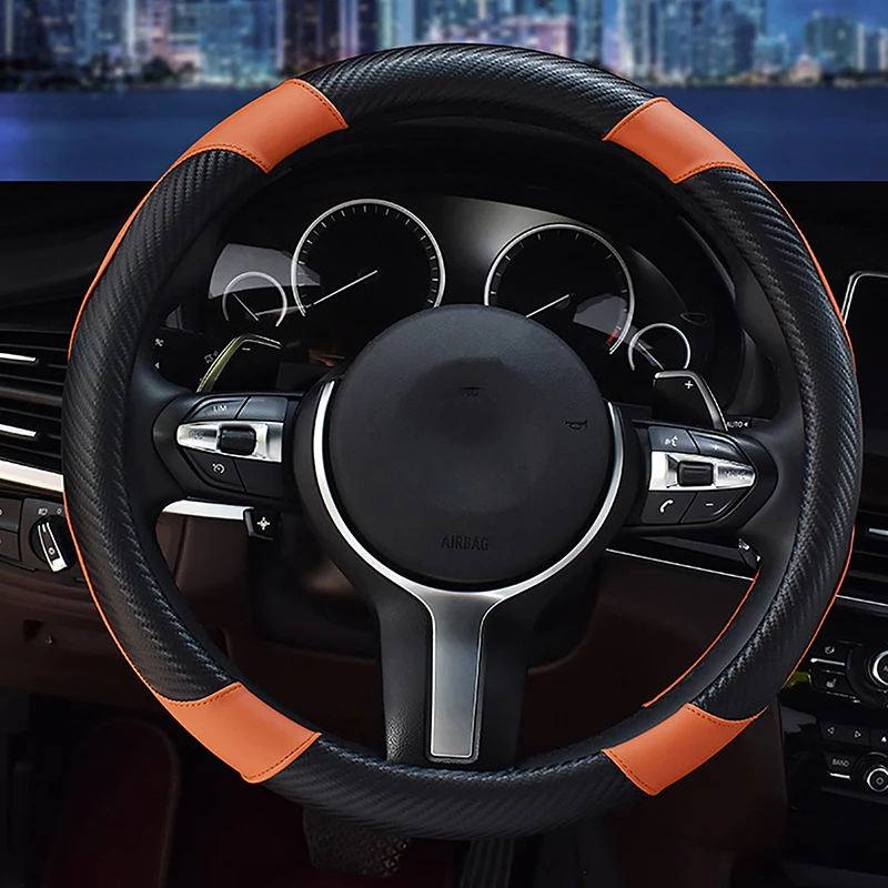 

Car Steering Wheel Cover Breathable Anti Slip PU Leather Steering Covers Suitable 37-38cm ACarbon Fiber Car Decoratio Car Access