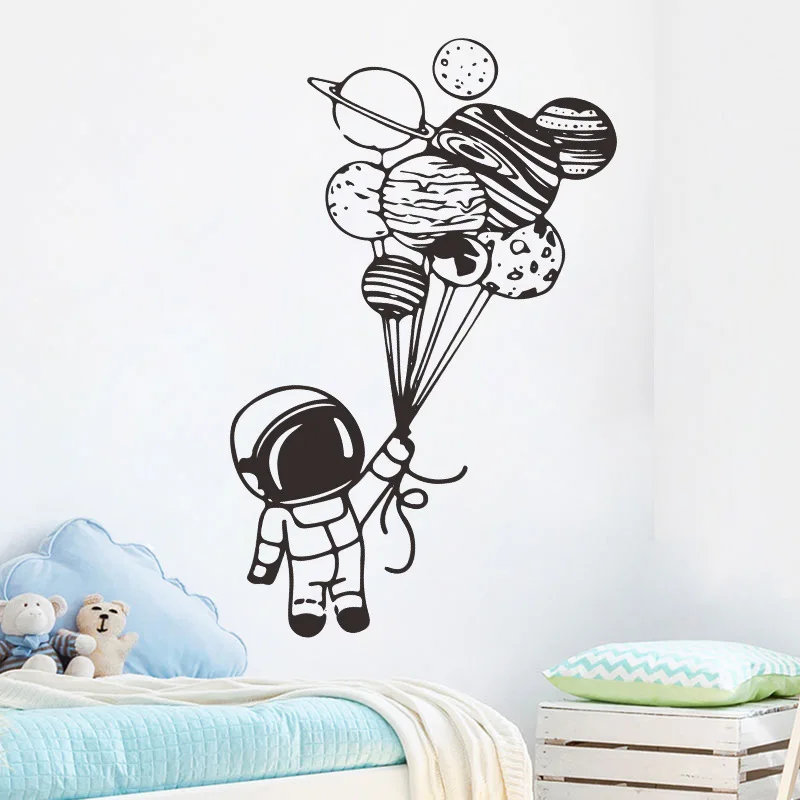 

Astronaut Planet Cartoon Wall Decal Black and White PVC Self Adhesive Tape Away from Ordinary Home Decoration from Earth
