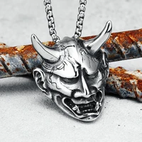 316l stainless steel men necklace bushido retro prajna warrior pendant chain rock punk for biker male jewelry gift dropshipping