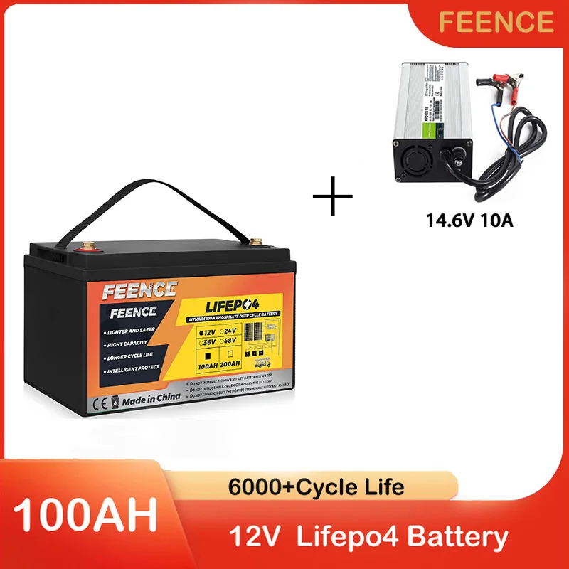 

FEENCE 12V 100Ah Rechargeable LiFePO4 Lithium Iron Phosphate Battery with 6000+ Deep Cycles and BMS Protection for RV Solar Home