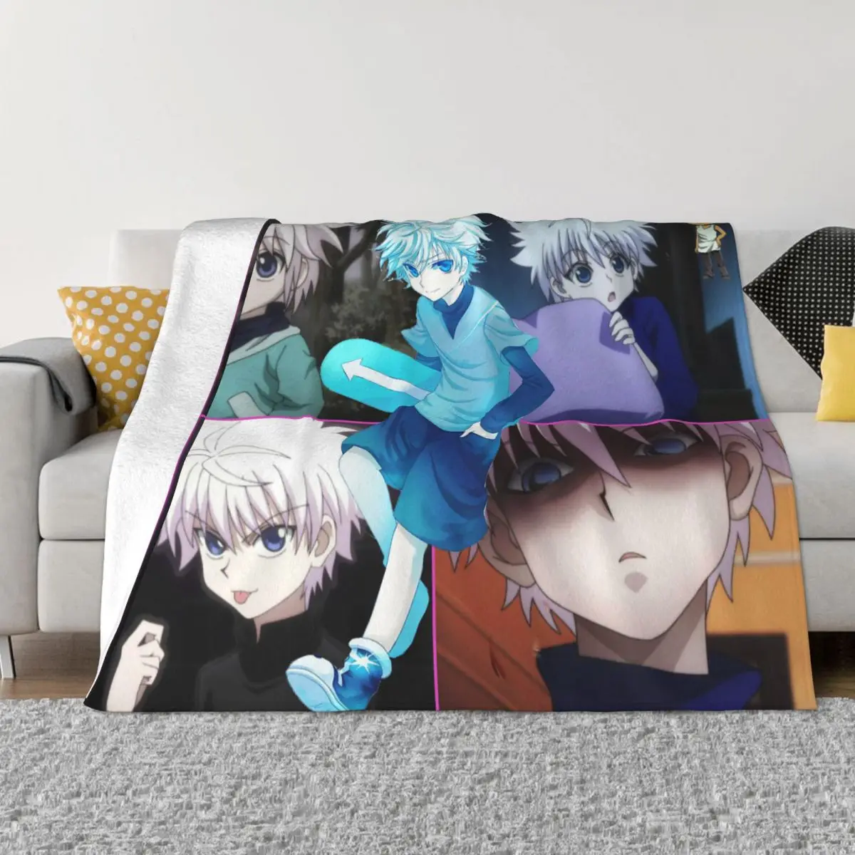 

Японское мультяшное одеяло Yohiro Fujii HUNTERﾗHUNTER, Фланелевое украшение, портативное домашнее покрывало с белыми волосами