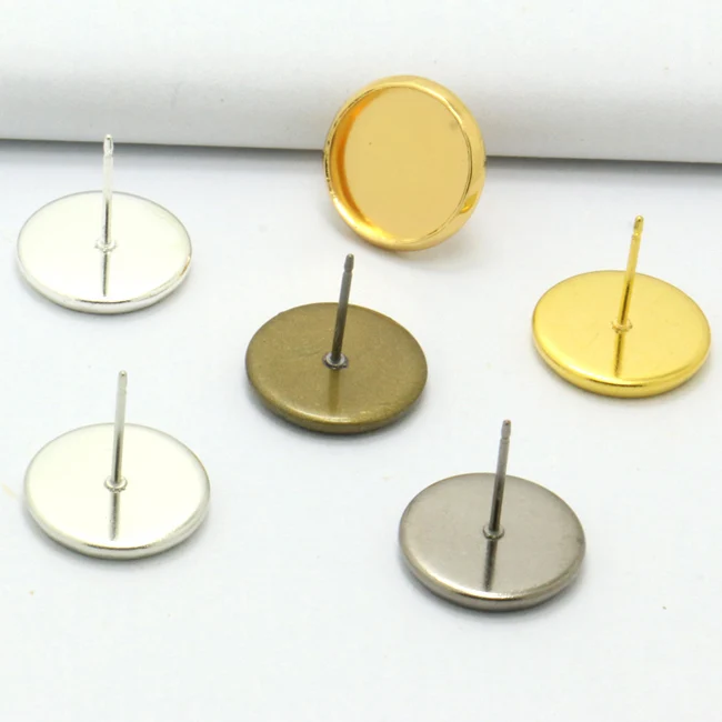 

20pcs 12mm Stud Earring Bezel Post Earrings Blank Cameo Base Glass Cabochons Settings DIY Jewelry Making