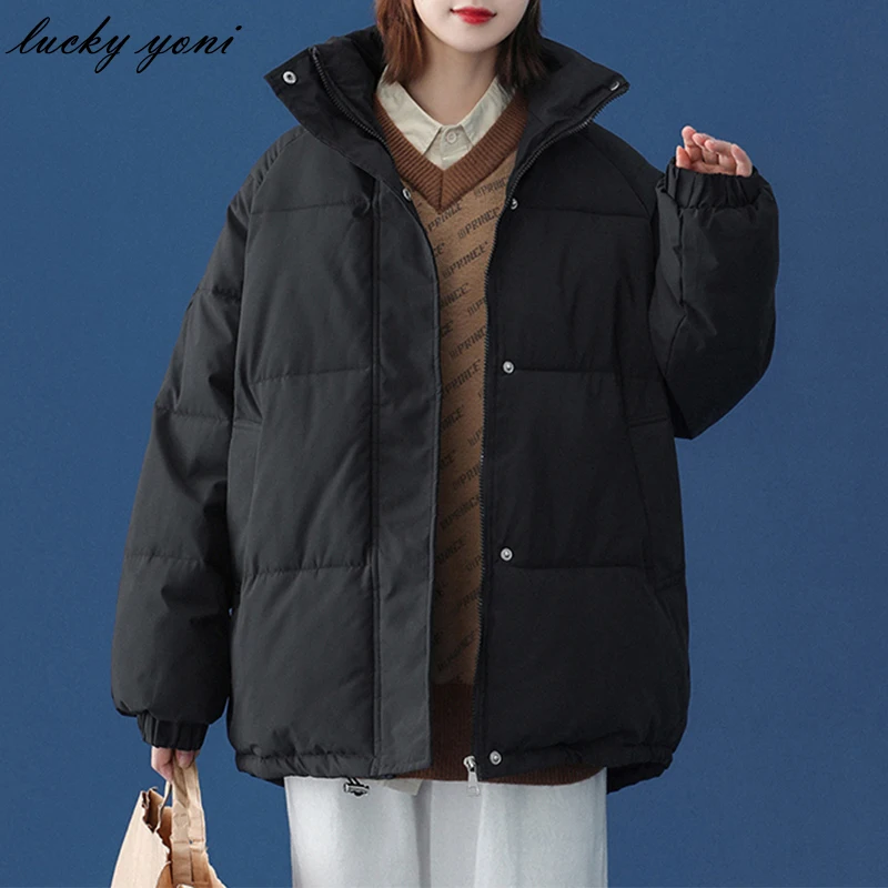 

Yoni Oversized Winter Coat Women Trendy Cropped Stand Collar Parkas Female Thicken Warm Cotton-Padded Outerwear Ladies