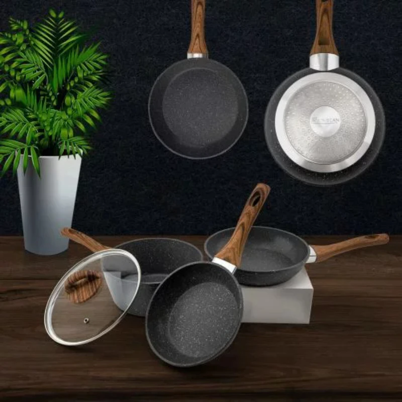 

Frying Pan Set 3-Piece Nonstick Saucepan Woks Cookware Set Black