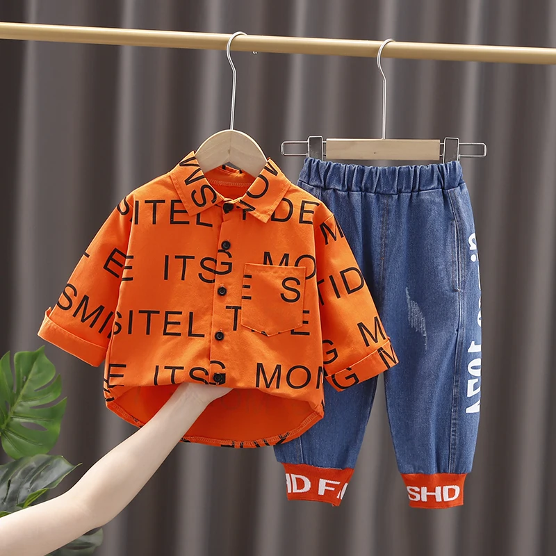 

Toddler Baby Clothes for Boys Full Print Letter Shirt+Jeans 2pcs/Sets Casual Long Sleeve 0-5 Years Spring Autumn Kids Clothing