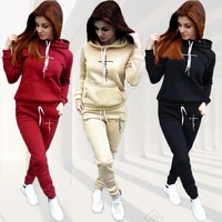 tuveke fashion ladies fallwinter faith letter logo print hooded sportswear suit drawstring solid color loose womens suit