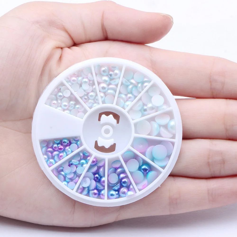 

14Colors Small Round Box Flat-bottomed Pearl 3-6mm 100pcs Decorated With Mermaid Gradient Magic Pearl Semi-ball DIY Nail Jewelry